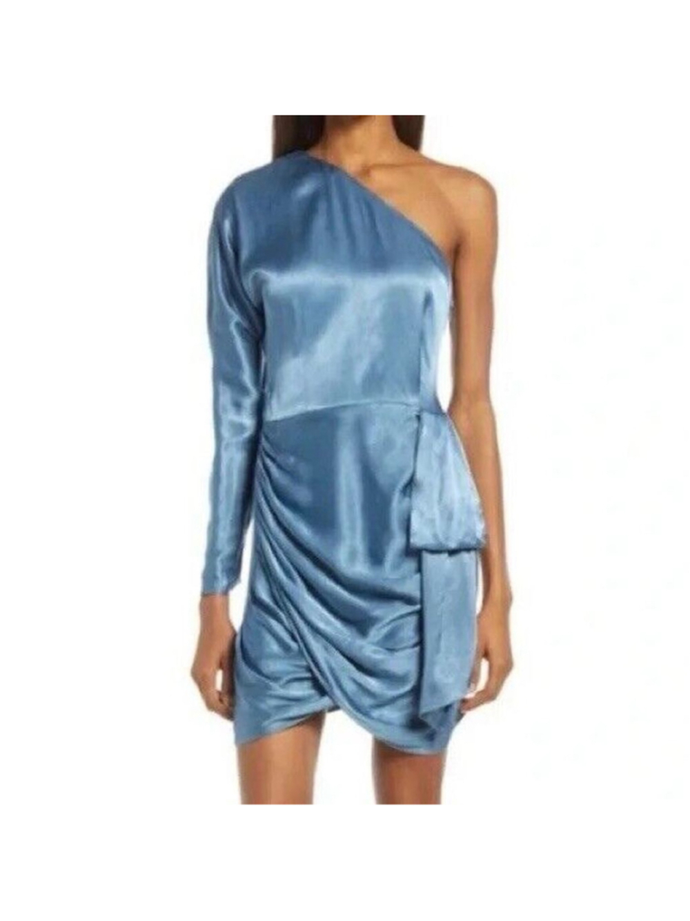 NWT Elliatt Saronic One Shoulder Blue Dress Satin Cocktail Wedding Guest S NWT